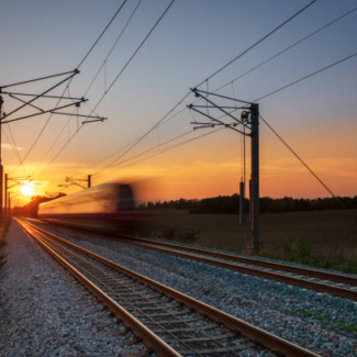 A local commuter train at sunset outside Copenhagen